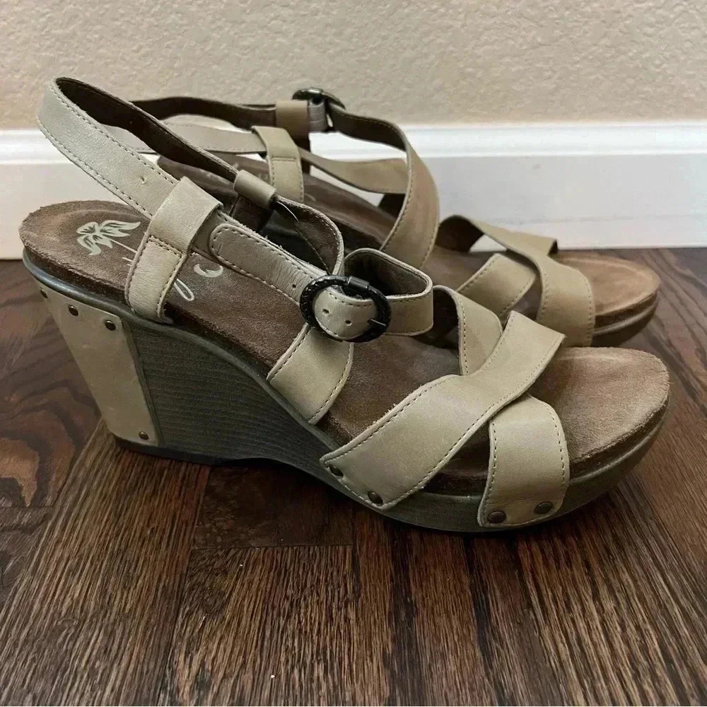 Dansko Frida Sand Antique Leather Wedge Sandal WM Sz US 9.5-10 EU 40 1907039300